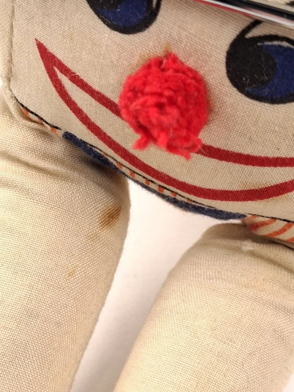 VTG Humpty Dumpty Cloth Doll W/ Red Striped Hat & Bow Tie 1940s Handmade Figure - Picture 5 of 15